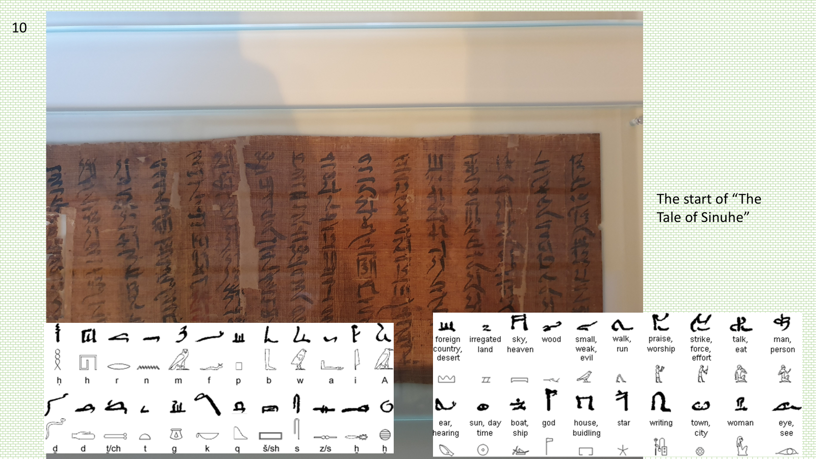 This hieratic script was more convenient for writing on papyrus. As you can see in the examples above, hieratic would appear to be even harder to interpret than hieroglyphs.
